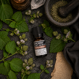10 ml Patchouli Essential Oil — overhead lifestyle flat lay