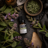 10 ml Clary Sage Essential Oil — overhead lifestyle flat lay