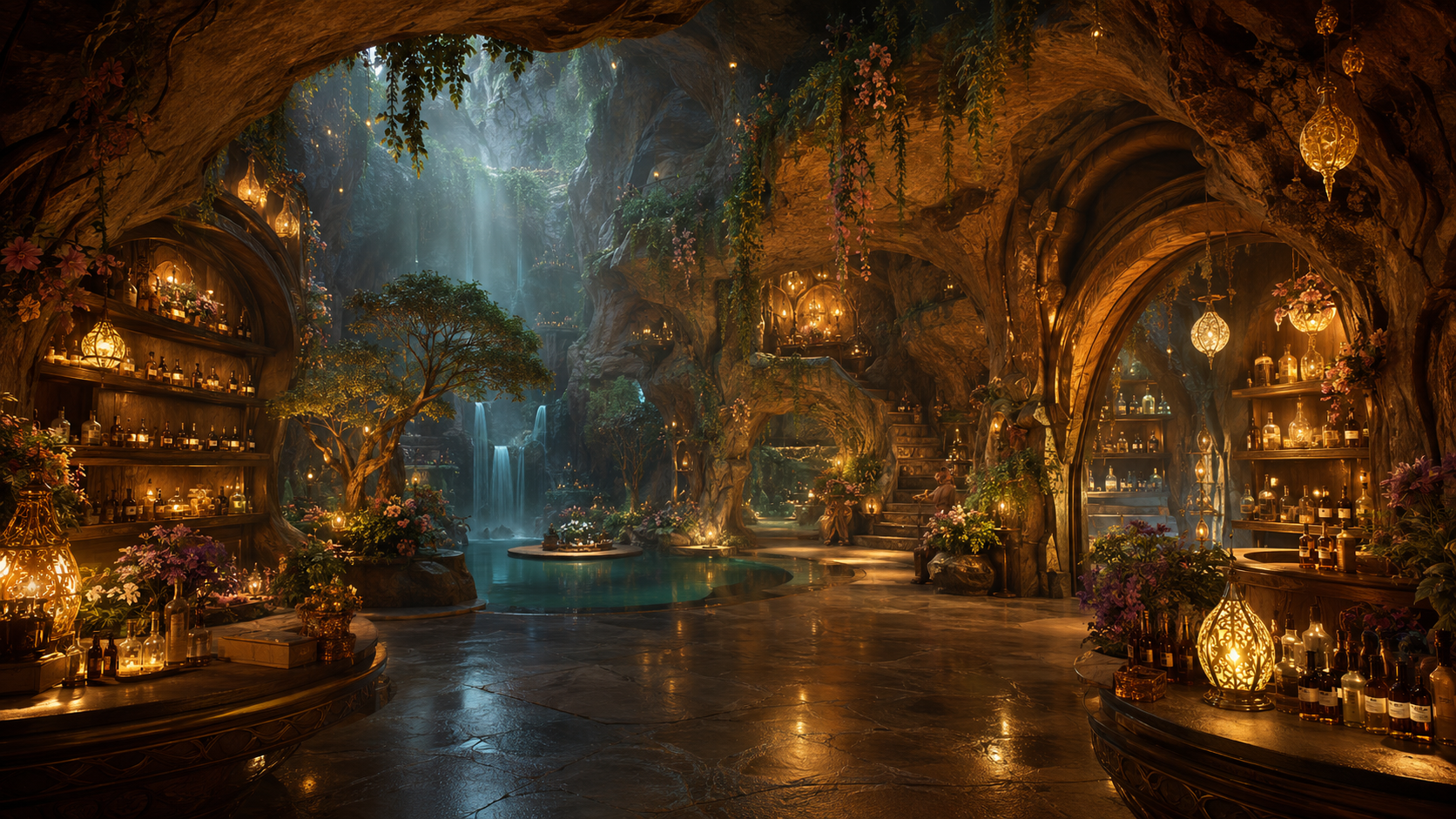 Lantern-lit caverns below the shop